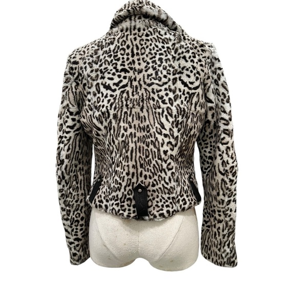 Cesare Paciotti Leopard animal print dagger rabbit fur Moto jacket XS - Picture 5 of 16